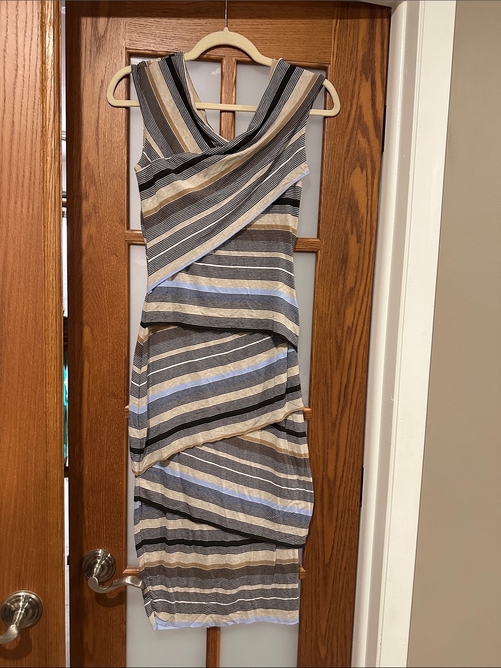 Bailey 44 Striped Layered Midi Dress in Blue, Black & Tan - Picture 1 of 7